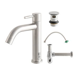 ชุดก๊อกน้ำ อ่างล้างหน้าเดี่ยว พร้อมสะดืออ่าง สายน้ำดี ท่อน้ำทิ้ง WS-2401